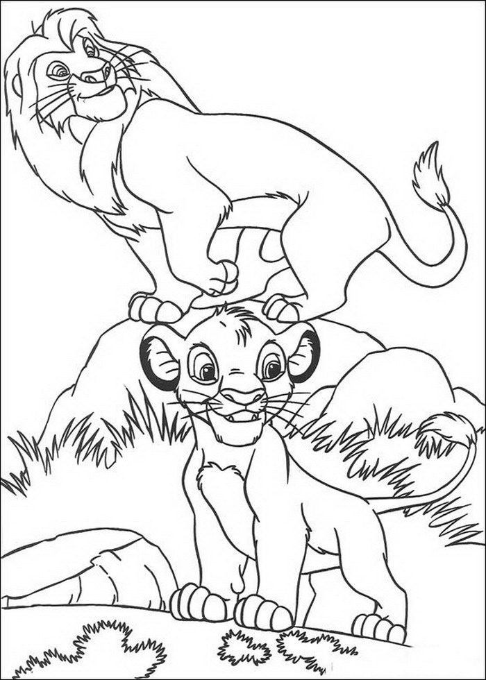 Print Simba en Mufasa kleurplaat